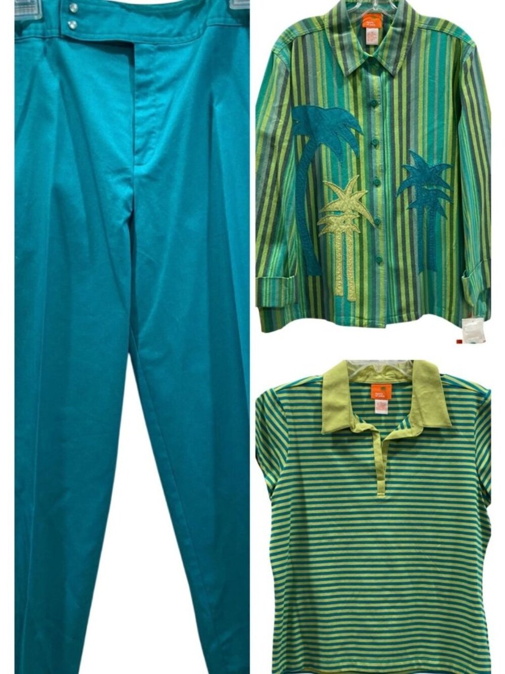 Hearts of Palm 3 Piece Coordinating Set 10 Blue Green Applique Palm Trees Resort
